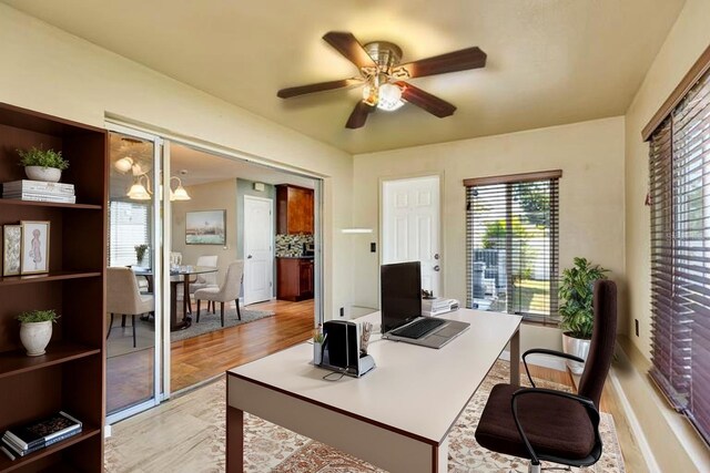 4375 Tortoise Rd, Venice, FL 34293 - home office featuring plenty of natural light, a ceiling fan, and light wood-style floors