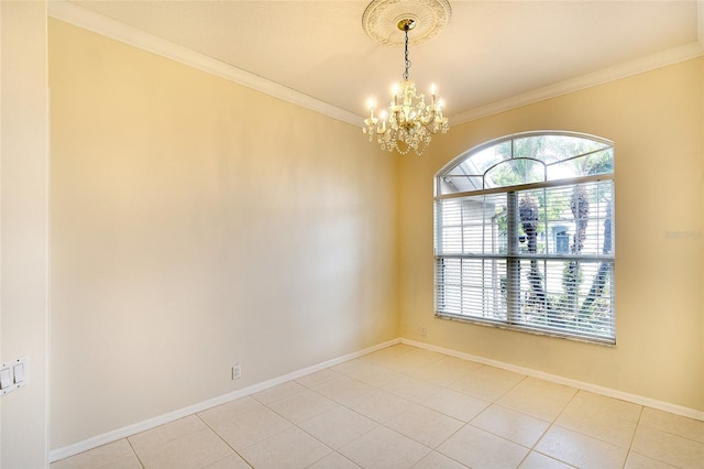 5905 32nd St E, Ellenton, FL 34222 - spare room featuring a chandelier, crown molding, and light tile patterned flooring