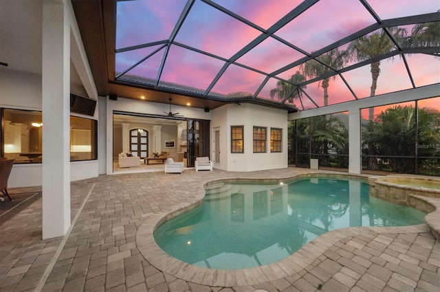 8312 Catamaran Cir, Lakewood Ranch, FL 34202 - view of pool with a patio area, a pool with connected hot tub, and glass enclosure
