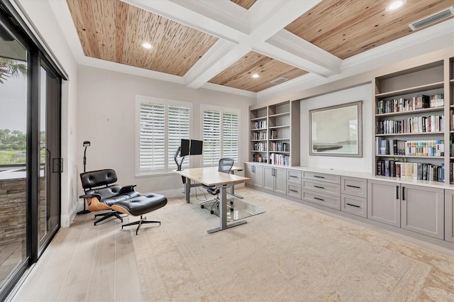 8312 Catamaran Cir, Lakewood Ranch, FL 34202 - office space featuring recessed lighting, baseboards, healthy amount of natural light, light wood-style floors, and wooden ceiling with exposed beams