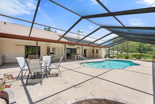 4622 34th Ct E, Bradenton, FL 34203 - swimming pool with a patio, ceiling fan, a lanai, and french doors