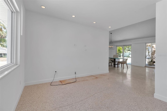 130 N Adams Dr, Sarasota, FL 34236 - unfurnished room with recessed lighting, baseboards, speckled floor, and a chandelier