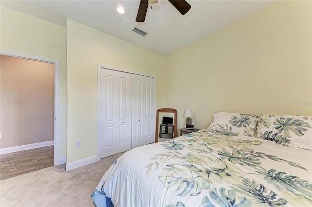 1219 Thornbury Dr, Parrish, FL 34219 - carpeted bedroom with a closet, baseboards, and a ceiling fan