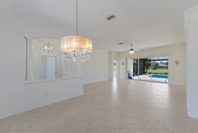 9719 Discovery Ter, Bradenton, FL 34212 - unfurnished room with a chandelier, a ceiling fan, and light tile patterned flooring