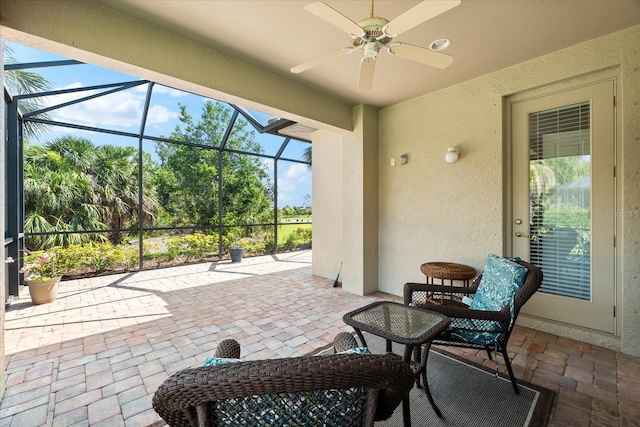 138 Tiziano Way N, Venice, FL 34275 - view of patio / terrace with ceiling fan and glass enclosure