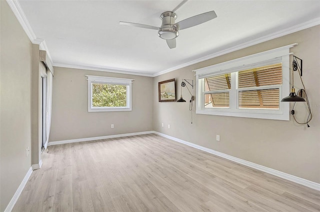 7211 Cloister Dr Unit 101, Sarasota, FL 34231 - unfurnished room featuring light wood-style flooring, a ceiling fan, crown molding, and baseboards