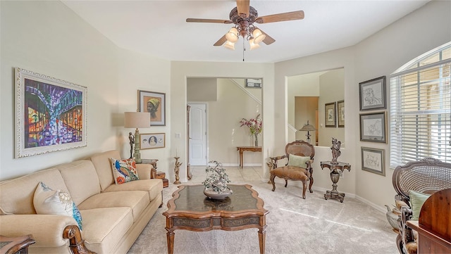 12520 Natureview Cir, Bradenton, FL 34212 - carpeted living area with ceiling fan and baseboards
