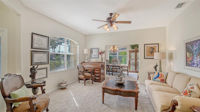 12520 Natureview Cir, Bradenton, FL 34212 - carpeted living room with ceiling fan and baseboards
