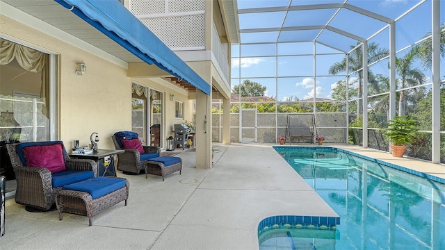 12520 Natureview Cir, Bradenton, FL 34212 - view of pool with a grill, a patio area, glass enclosure, and a fenced backyard