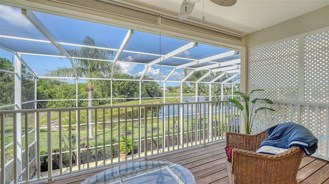 12520 Natureview Cir, Bradenton, FL 34212 - sunroom with a water view and ceiling fan