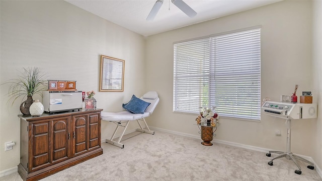 12520 Natureview Cir, Bradenton, FL 34212 - living area with ceiling fan, light carpet, and baseboards