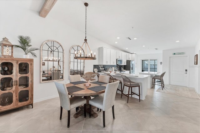 14257 Heritage Landing Blvd Unit 1122, Punta Gorda, FL 33955 - dining area with vaulted ceiling, light tile patterned floors, a chandelier, and recessed lighting