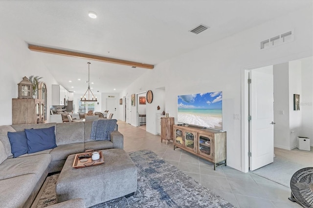 14257 Heritage Landing Blvd Unit 1122, Punta Gorda, FL 33955 - living room with light tile patterned floors, a chandelier, recessed lighting, and baseboards