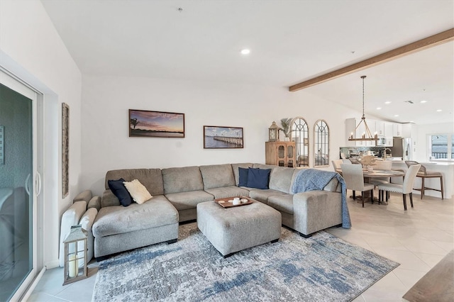 14257 Heritage Landing Blvd Unit 1122, Punta Gorda, FL 33955 - living room with a chandelier, light tile patterned flooring, and recessed lighting