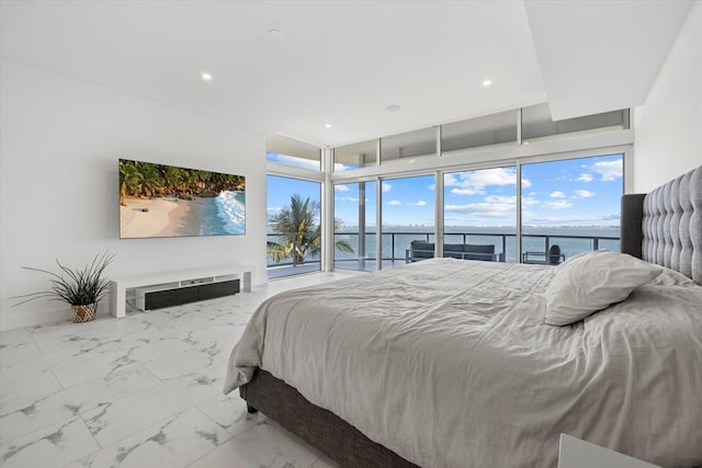 4035 Bay Shore Rd, Sarasota, FL 34234 - bedroom featuring access to outside, marble finish floors, and recessed lighting