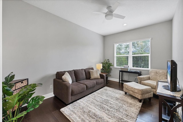 13549 Old Creek Ct, Parrish, FL 34219 - living area with a ceiling fan, dark wood finished floors, baseboards, and recessed lighting