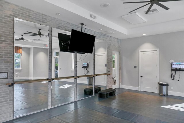 13549 Old Creek Ct, Parrish, FL 34219 - workout room featuring ceiling fan, baseboards, wood finished floors, and recessed lighting