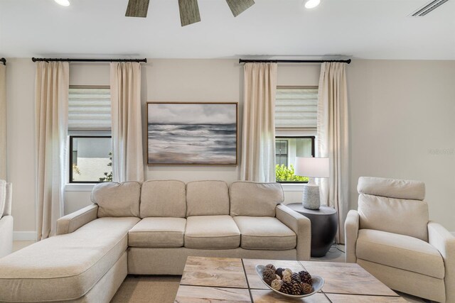 6239 Baywood Ct, Bradenton, FL 34211 - living room with recessed lighting and a ceiling fan