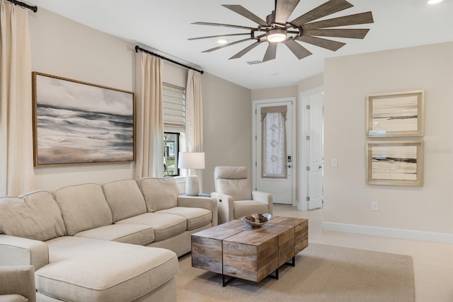 6239 Baywood Ct, Bradenton, FL 34211 - living room featuring ceiling fan and recessed lighting