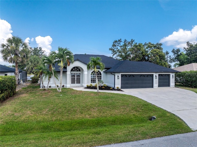 10055 Franklin Dr, Englewood, FL 34224 - view of front of property with concrete driveway, an attached garage, a front yard, and stucco siding
