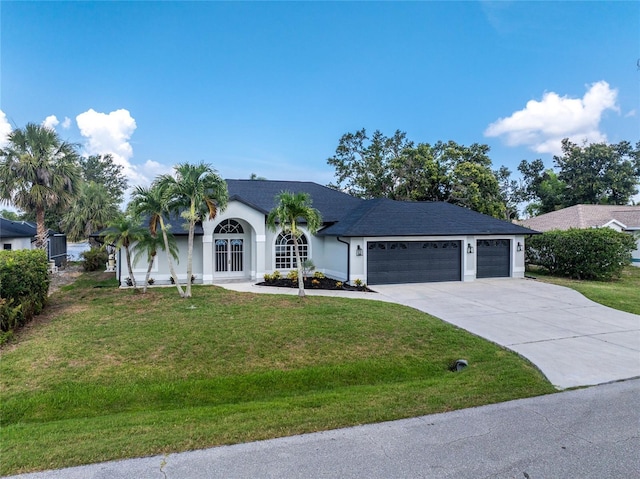 10055 Franklin Dr, Englewood, FL 34224 - ranch-style home featuring a garage, concrete driveway, a front yard, and stucco siding