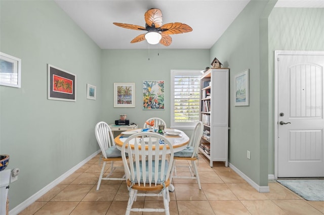 5047 Newport News Cir, Bradenton, FL 34211 - dining space with ceiling fan, light tile patterned floors, and baseboards