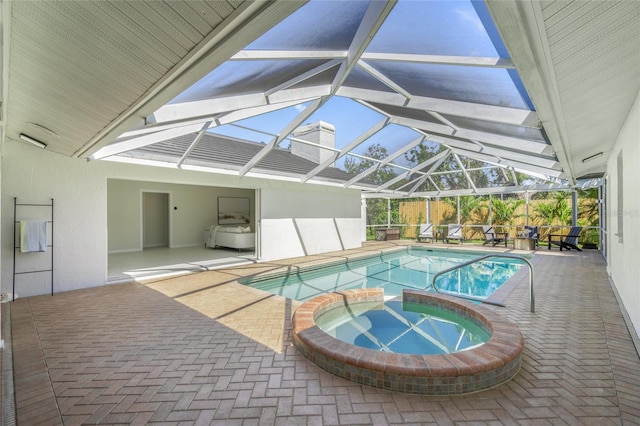 1527 Buoy Ln, Osprey, FL 34229 - view of pool featuring a patio, a pool with connected hot tub, and a lanai