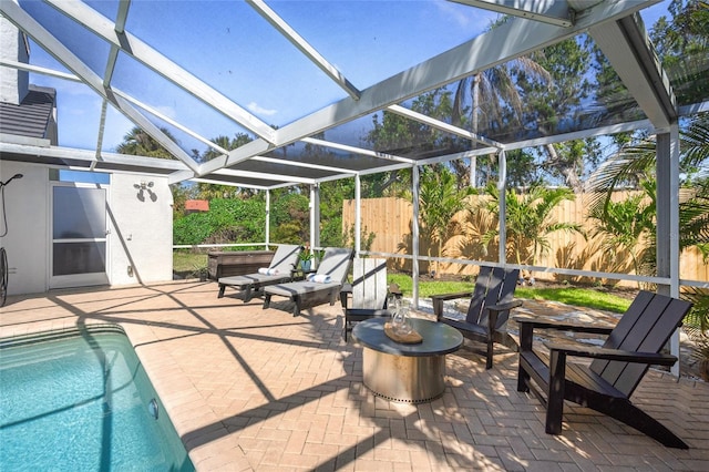 1527 Buoy Ln, Osprey, FL 34229 - view of swimming pool featuring a patio and glass enclosure