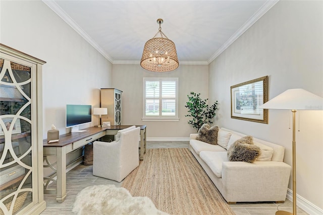 501 Maraviya Blvd, Nokomis, FL 34275 - office with a chandelier, crown molding, and baseboards