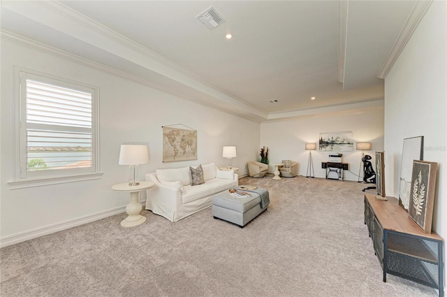 501 Maraviya Blvd, Nokomis, FL 34275 - living room featuring carpet floors, ornamental molding, recessed lighting, and baseboards