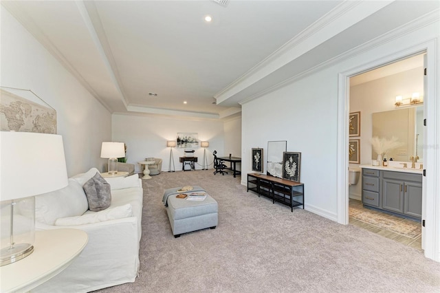 501 Maraviya Blvd, Nokomis, FL 34275 - living room featuring carpet, crown molding, recessed lighting, and baseboards