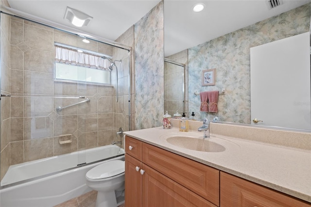 4310 Falmouth Dr Unit 307, Longboat Key, FL 34228 - bathroom with vanity, toilet, shower / bath combination with glass door, and tile patterned floors