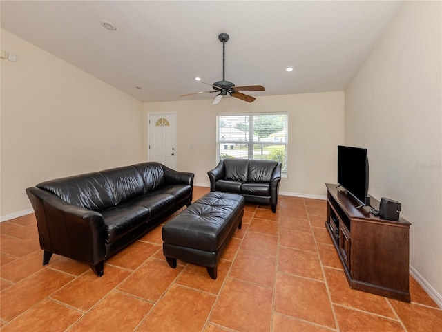 3698 N Chamberlain Blvd, North Port, FL 34286 - living area with ceiling fan, recessed lighting, light tile patterned floors, and baseboards