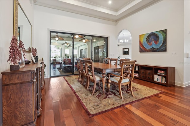 4696 Del Sol Blvd, Sarasota, FL 34243 - dining space with ornamental molding, hardwood / wood-style flooring, a ceiling fan, and recessed lighting