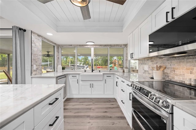 2255 61st St, Sarasota, FL 34243 - kitchen featuring stainless steel appliances, a tray ceiling, a sink, plenty of natural light, and recessed lighting