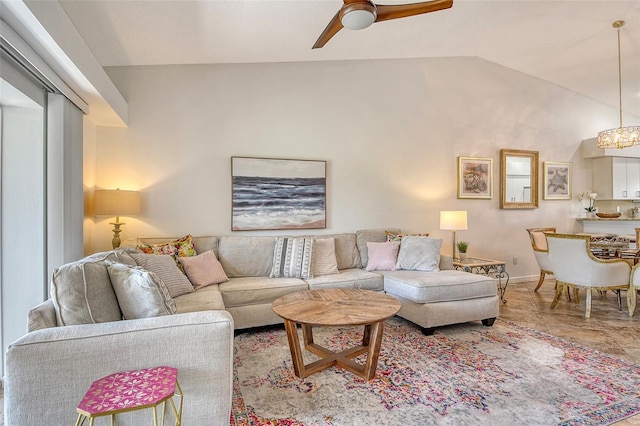 9540 High Gate Dr Unit 1422, Sarasota, FL 34238 - living room with vaulted ceiling and ceiling fan