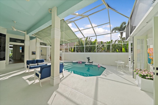 7507 Ascot Ct, University Park, FL 34201 - swimming pool with outdoor lounge area, a patio, and a lanai