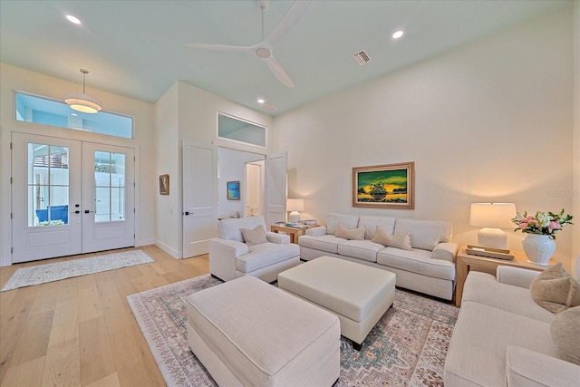 7507 Ascot Ct, University Park, FL 34201 - living area with ceiling fan, light wood finished floors, recessed lighting, and french doors