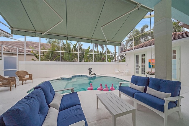 7507 Ascot Ct, University Park, FL 34201 - view of pool featuring french doors, an outdoor hangout area, and a patio area