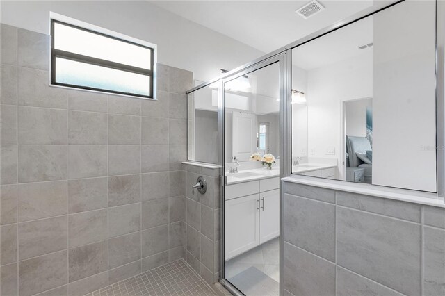 4971 Oyster Pearl St, Bradenton, FL 34211 - full bathroom featuring vanity, a shower stall, and tile patterned flooring