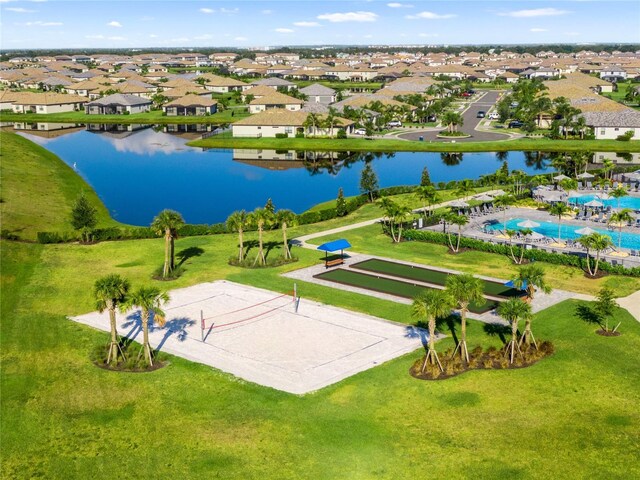 4971 Oyster Pearl St, Bradenton, FL 34211 - aerial perspective of suburban area featuring a large body of water and a pool area