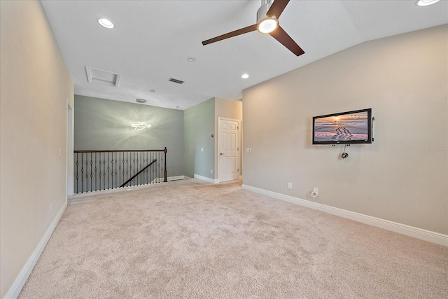 5191 78th St Cir E, Bradenton, FL 34203 - carpeted spare room with ceiling fan, baseboards, recessed lighting, lofted ceiling, and attic access