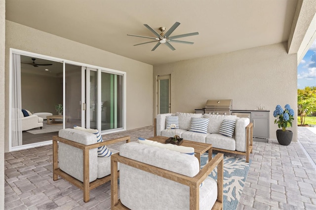 7508 Ripetta St, Sarasota, FL 34240 - view of patio / terrace with ceiling fan, an outdoor hangout area, and a sink