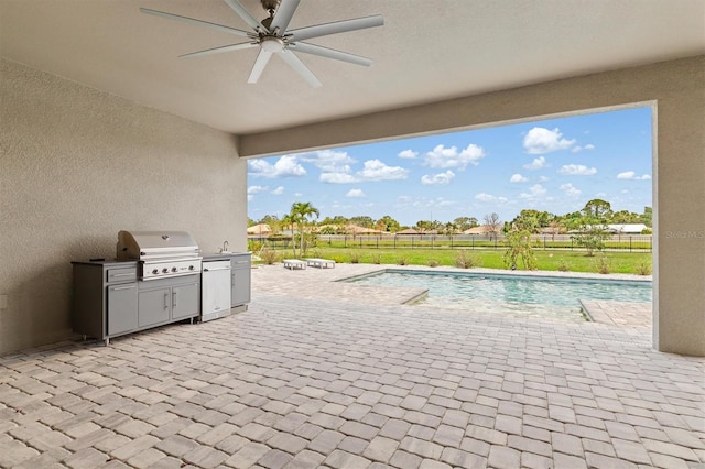 7508 Ripetta St, Sarasota, FL 34240 - view of patio / terrace featuring area for grilling, ceiling fan, and an outdoor pool