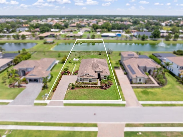 7508 Ripetta St, Sarasota, FL 34240 - aerial perspective of suburban area featuring a nearby body of water and property boundaries highlighted