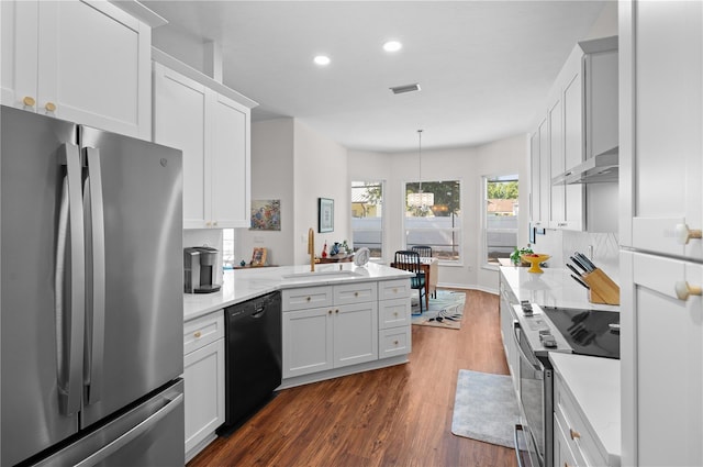 5110 19th Ave W, Bradenton, FL 34209 - kitchen featuring stainless steel appliances, a sink, dark wood-type flooring, a peninsula, and recessed lighting