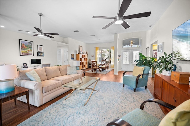 5110 19th Ave W, Bradenton, FL 34209 - living room featuring wood finished floors, ceiling fan, and french doors