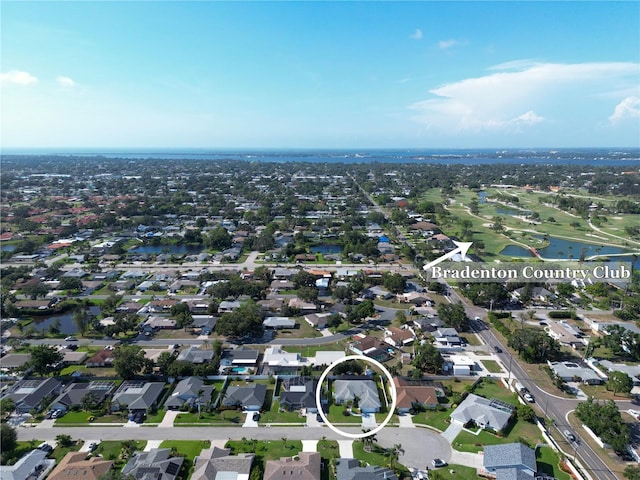 5110 19th Ave W, Bradenton, FL 34209 - aerial view of property's location with nearby suburban area, a large body of water, and a local golf course