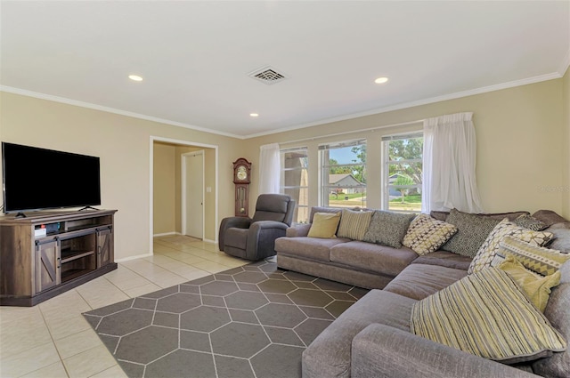 4155 Center Gate Blvd, Sarasota, FL 34233 - tiled living area with ornamental molding, recessed lighting, and baseboards