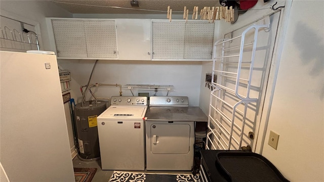 1111 Harefield Cir, Sun City Center, FL 33573 - laundry room featuring water heater, cabinet space, and separate washer and dryer
